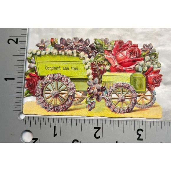 Vintage Greeting Card Constant and True Flower Automobile Art Die Cut Embossed - Picture 3 of 6